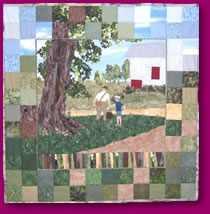 A Fabric Art Rendition of a Scene of Going Fishing Done in Fabric Art Applique